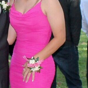 Shareen Collections Hot Pink Ruched Mini | Cowl Neck | AU 8 / US 4